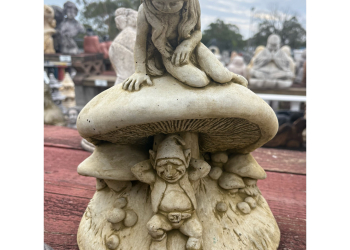 Fairy and Gnome on Mushroom Concrete Statue 0313